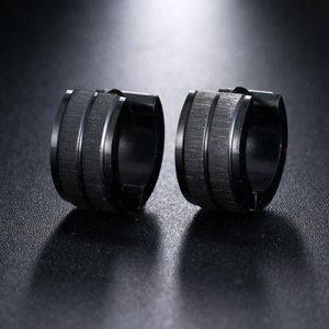 Mens Black Frosted Sandblast Stainless Steel Hoop Earrings 13mm Party Gift